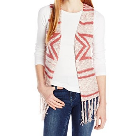 NWT Pink Rose Aztec Fringe Open Vest Cardigan - Picture 1 of 5